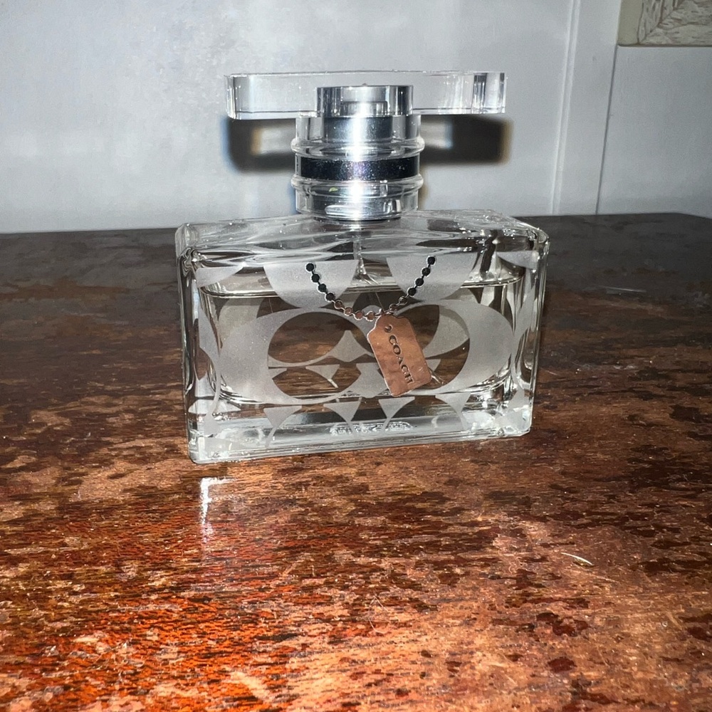 Coach Clear Glass Perfume Bottle with Silver Accents